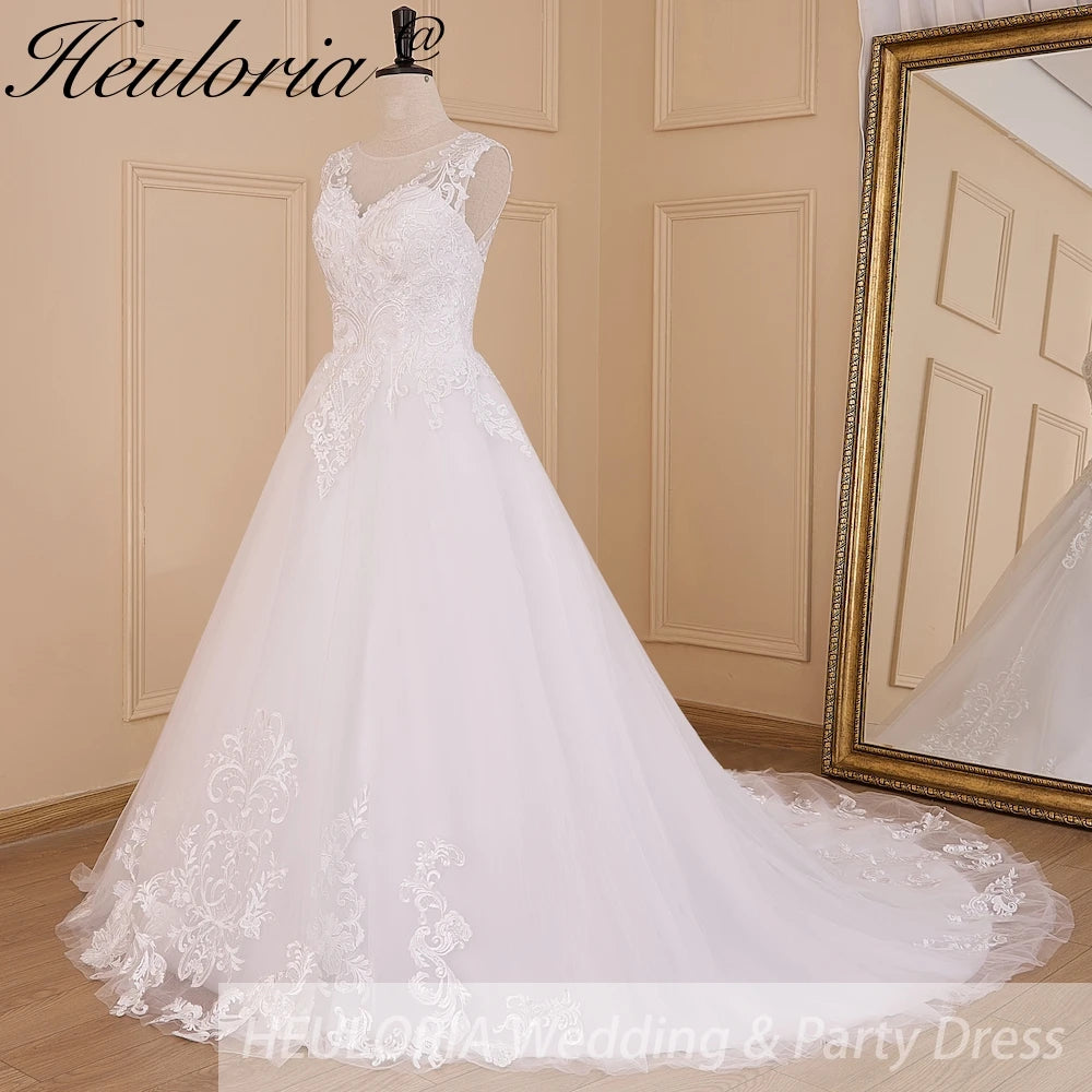 HEULORIA A-line Court Train Tulle Lace Wedding Dress With Sequins AL-614