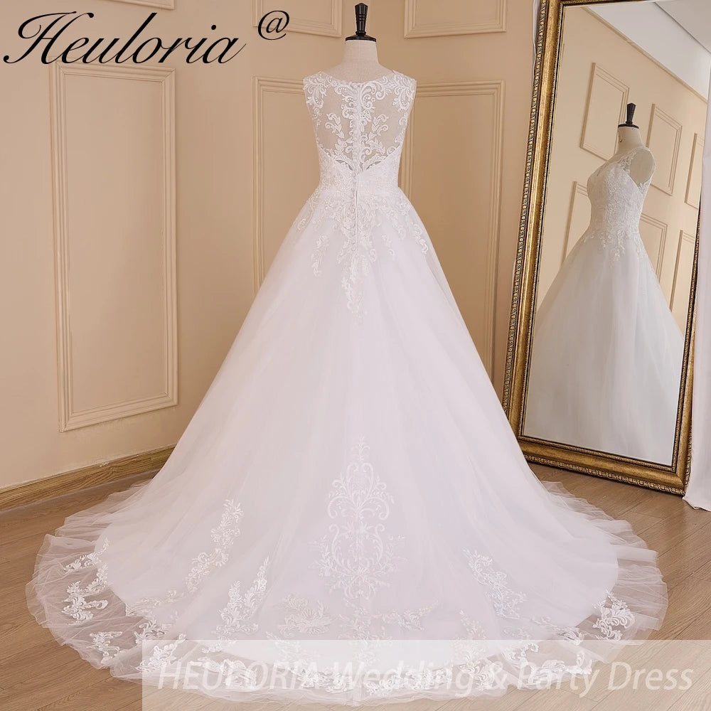 HEULORIA A-line Court Train Tulle Lace Wedding Dress With Sequins AL-614