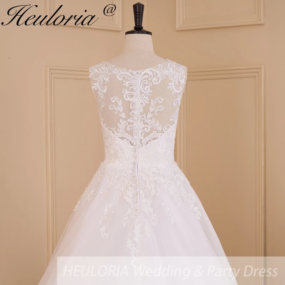 HEULORIA A-line Court Train Tulle Lace Wedding Dress With Sequins AL-614