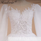 HEULORIA elegant A line long sleeve Court Train Tulle Lace Wedding Dress With Sequins BA-571