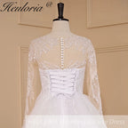 HEULORIA elegant A line long sleeve Court Train Tulle Lace Wedding Dress With Sequins Beading AL-723A