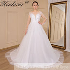 HEULORIA elegant A line long sleeve Court Train Tulle Lace Wedding Dress With Sequins Beading AL-723