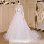 HEULORIA elegant A line long sleeve Court Train Tulle Lace Wedding Dress With Sequins Beading AL-723A