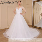 HEULORIA elegant A line long sleeve Court Train Tulle Lace Wedding Dress With Sequins Beading AL-723