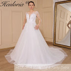 HEULORIA elegant A line long sleeve Court Train Tulle Lace Wedding Dress With Sequins Beading AL-723