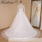 HEULORIA elegant A line long sleeve Court Train Tulle Lace Wedding Dress With Sequins Beading AL-723A