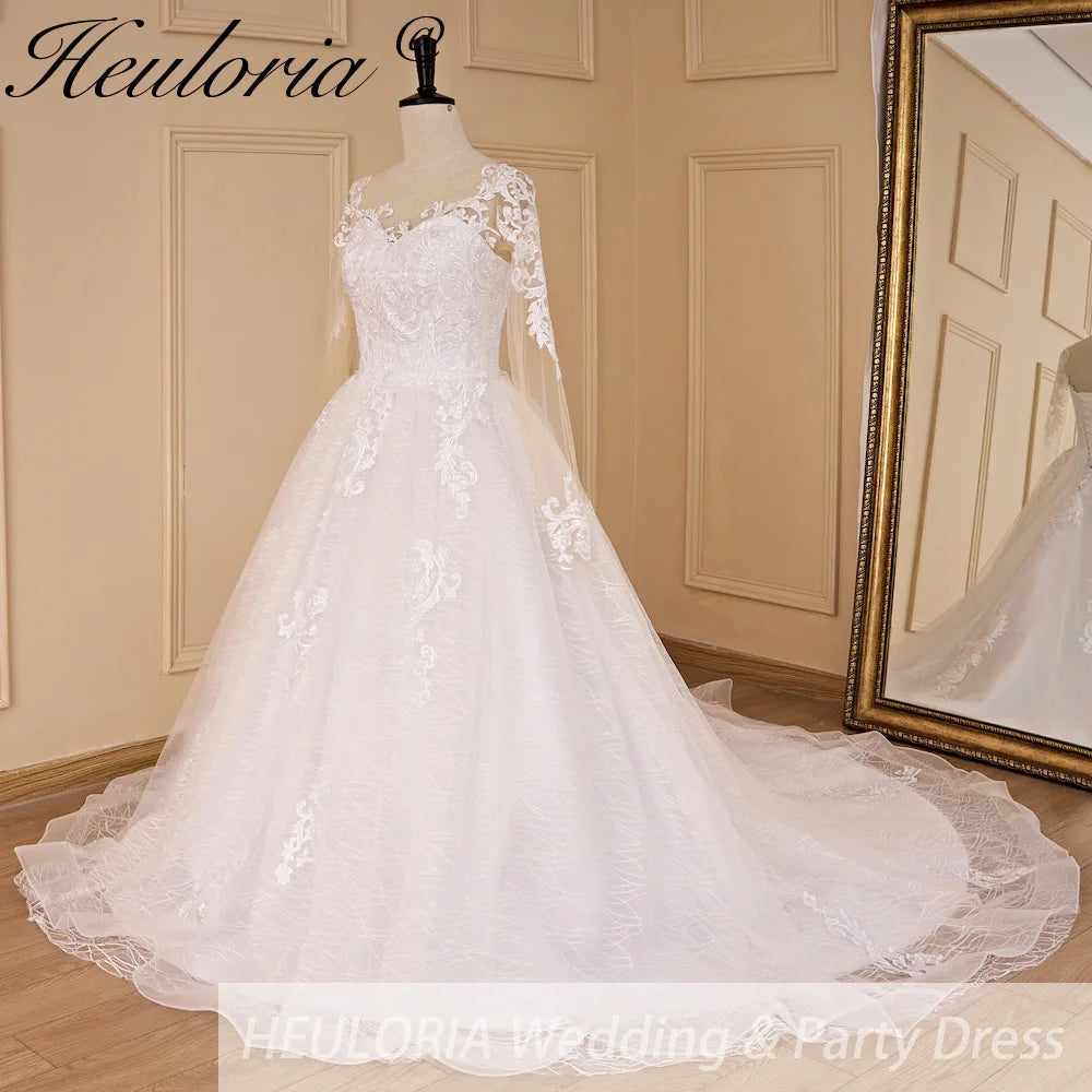 HEULORIA A-line long sleeve Court Train Lace Wedding Dress With Sequins AL-692
