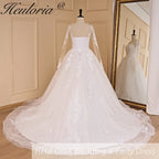 HEULORIA A-line long sleeve Court Train Lace Wedding Dress With Sequins AL-692