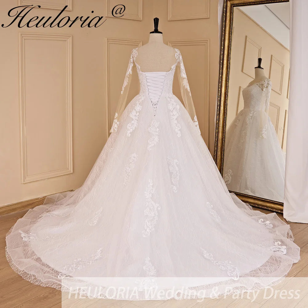 HEULORIA A-line long sleeve Court Train Lace Wedding Dress With Sequins AL-692