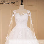 HEULORIA A-line long sleeve Court Train Lace Wedding Dress With Sequins AL-692