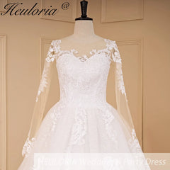 HEULORIA A-line long sleeve Court Train Lace Wedding Dress With Sequins AL-692