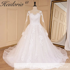 HEULORIA A-line long sleeve Court Train Lace Wedding Dress With Sequins AL-692