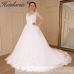 HEULORIA A-line Court Train Tulle Lace Wedding Dress With Sequins