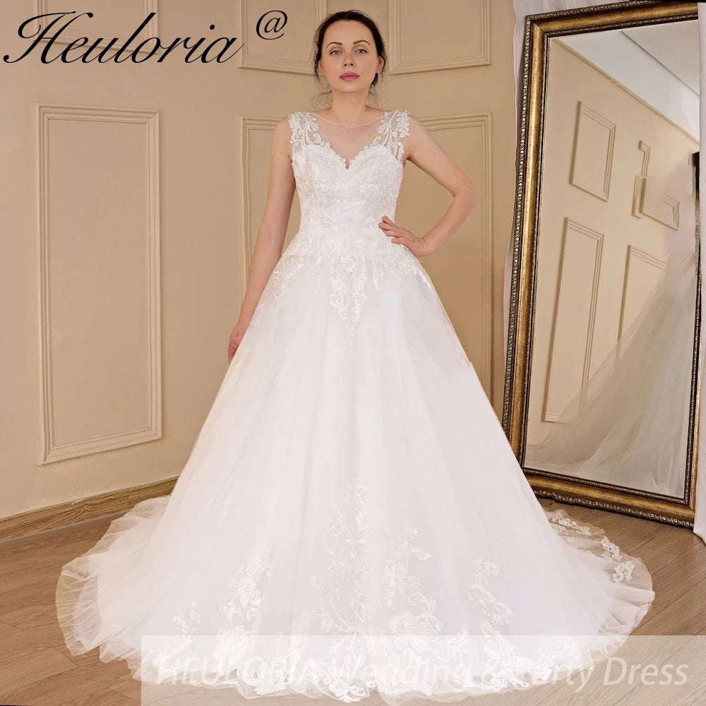 HEULORIA A-line Court Train Tulle Lace Wedding Dress With Sequins