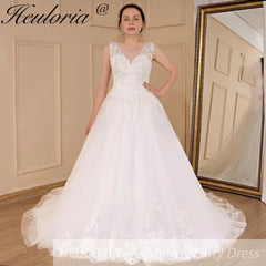 HEULORIA A-line Court Train Tulle Lace Wedding Dress With Sequins