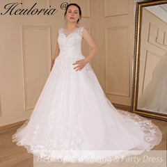 HEULORIA A-line Court Train Tulle Lace Wedding Dress With Sequins