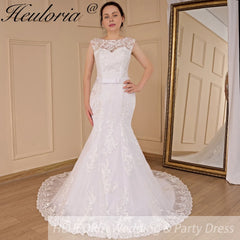 HEULORIA elegant Mermaid Wedding Dresses O neck lace applique Bride dres Robe de mariage customize ME-619