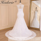 HEULORIA elegant Mermaid Wedding Dresses O neck lace applique Bride dres Robe de mariage customize ME-619