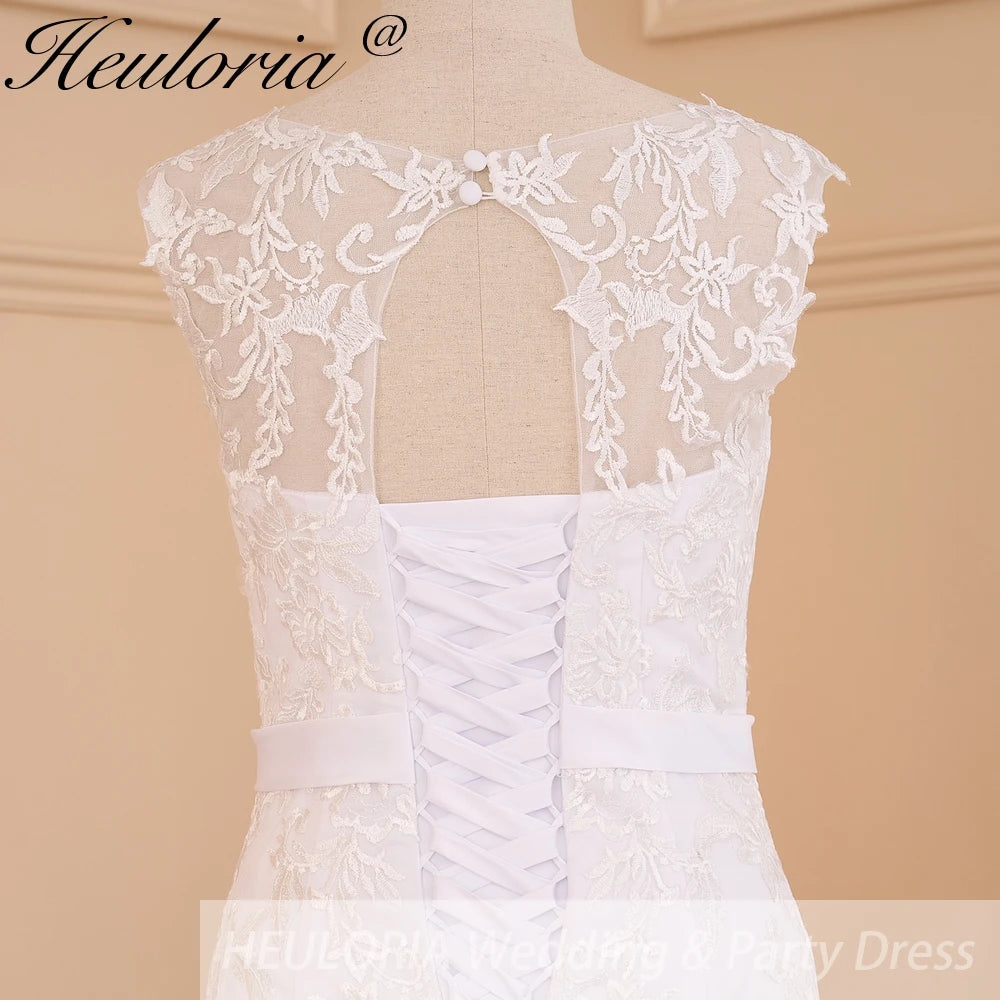 HEULORIA elegant Mermaid Wedding Dresses O neck lace applique Bride dres Robe de mariage customize ME-619
