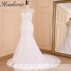 HEULORIA elegant Mermaid Wedding Dresses O neck lace applique Bride dres Robe de mariage customize ME-619