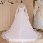 HEULORIA elegant Wedding Dress off shoulder puff sleeve A Line bride dress robe de mariee 3D floral  Bridal Gown BA-637