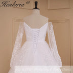 HEULORIA elegant Wedding Dress off shoulder puff sleeve A Line bride dress robe de mariee 3D floral  Bridal Gown BA-637