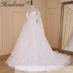 HEULORIA elegant Wedding Dress off shoulder puff sleeve A Line bride dress robe de mariee 3D floral  Bridal Gown BA-637