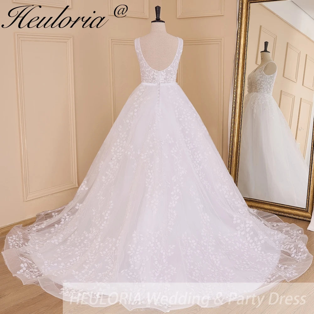 HEULORIA elegant ball gown princess wedding dress V neck lace applique bride dress Robe De Mariee Wedding gown BA-736