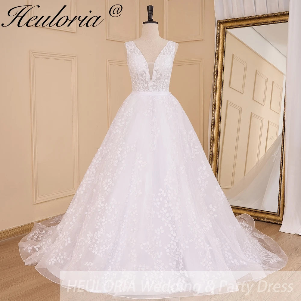 HEULORIA elegant ball gown princess wedding dress V neck lace applique bride dress Robe De Mariee Wedding gown BA-736 Image principale du produit