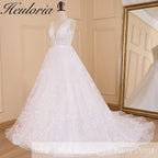 HEULORIA elegant ball gown princess wedding dress V neck lace applique bride dress Robe De Mariee Wedding gown BA-736