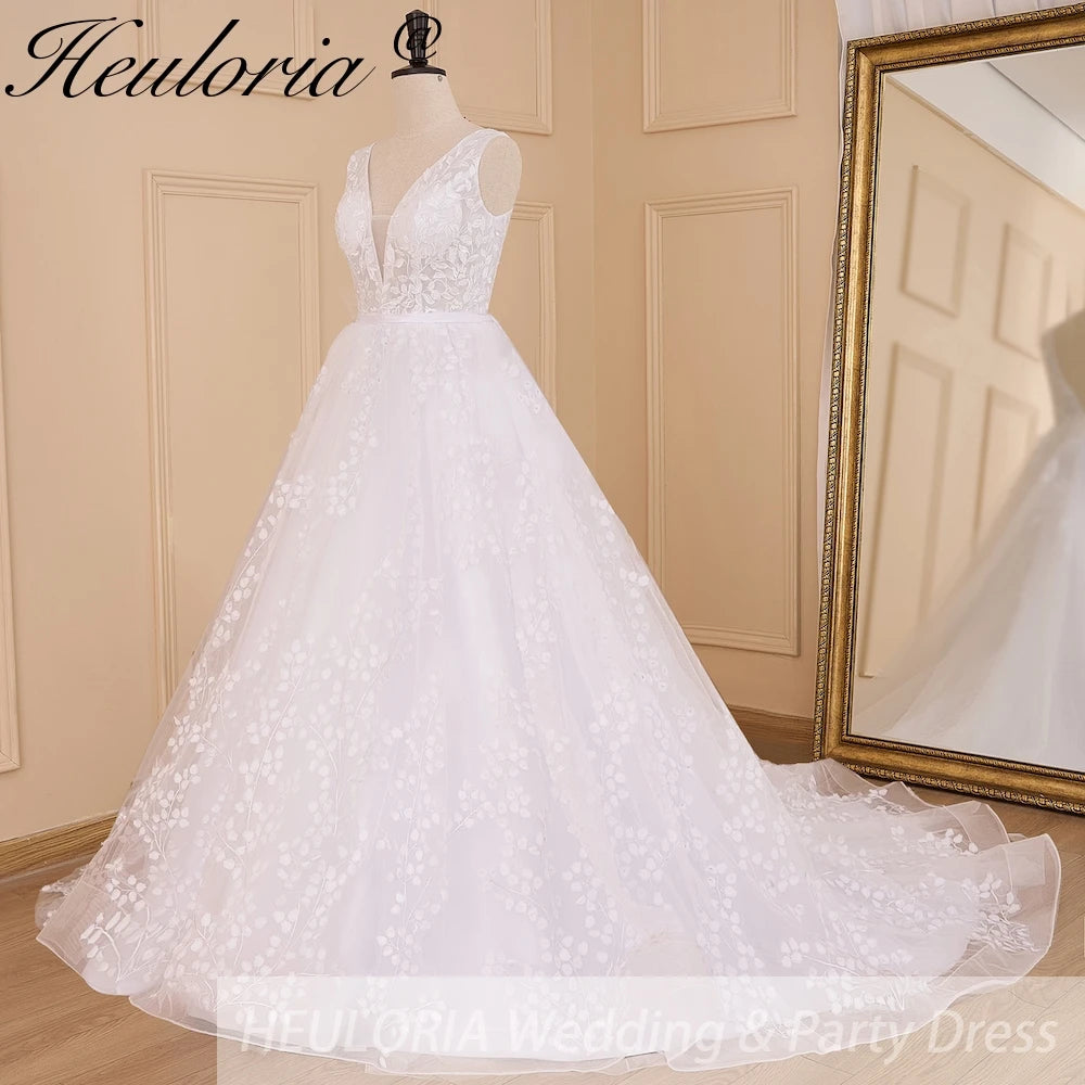 HEULORIA elegant ball gown princess wedding dress V neck lace applique bride dress Robe De Mariee Wedding gown BA-736