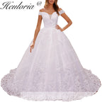 HEULORIA elegant lace wedding dress off shoulder Princess lace beading ball gown bride dress Robe De Mariee Wedding gown BA-0820