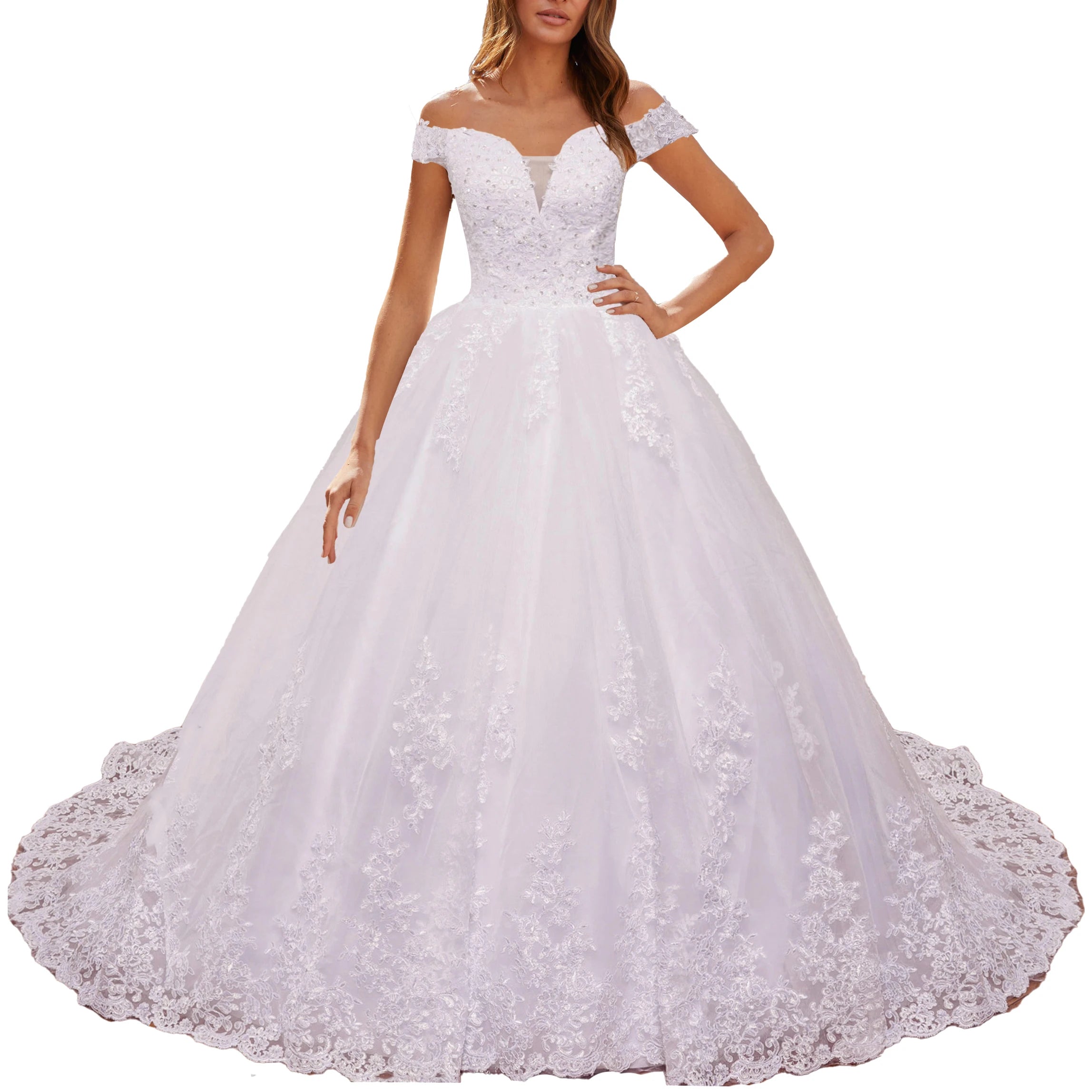 HEULORIA elegant lace wedding dress off shoulder Princess lace beading ball gown bride dress Robe De Mariee Wedding gown BA-0820