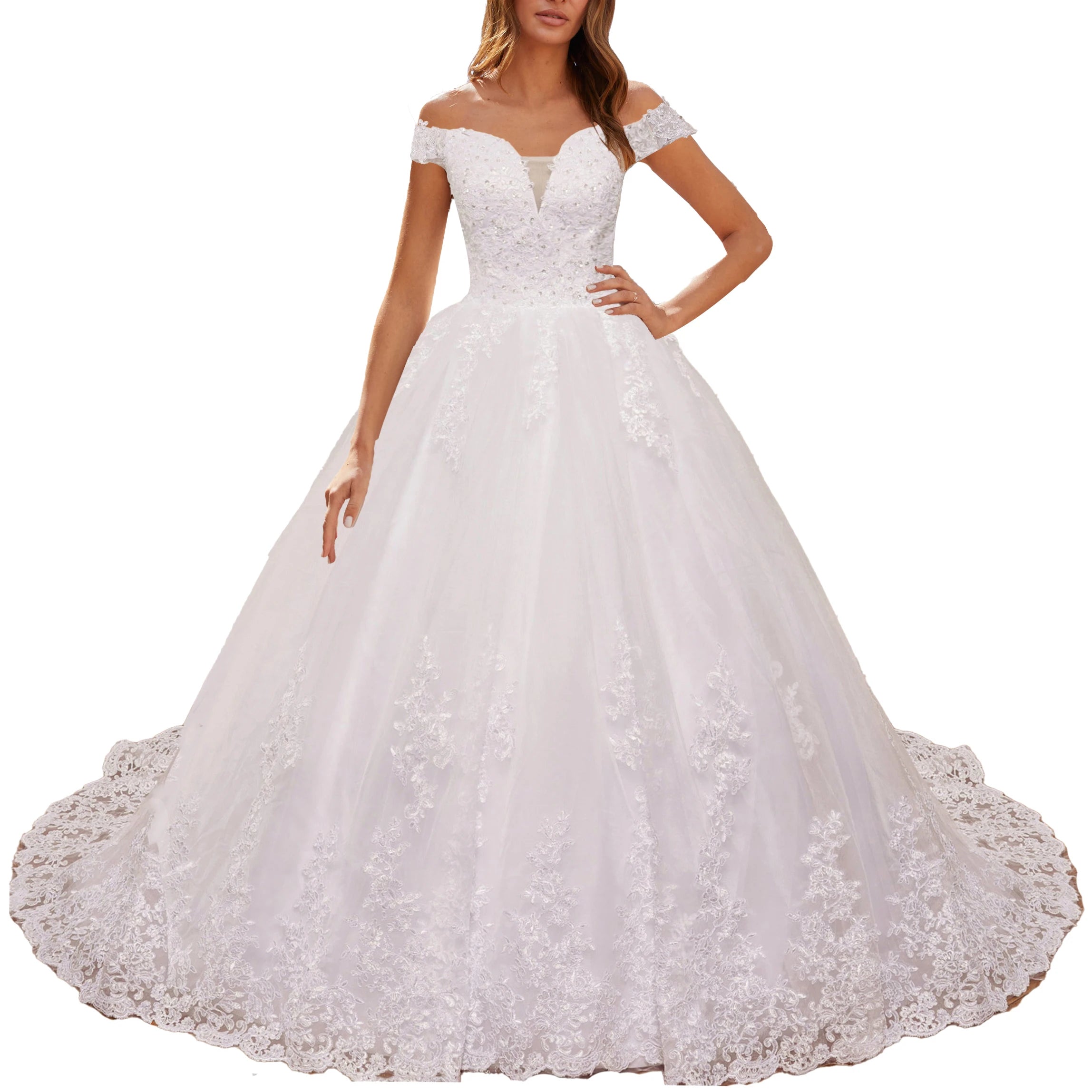HEULORIA elegant lace wedding dress off shoulder Princess lace beading ball gown bride dress Robe De Mariee Wedding gown BA-0820