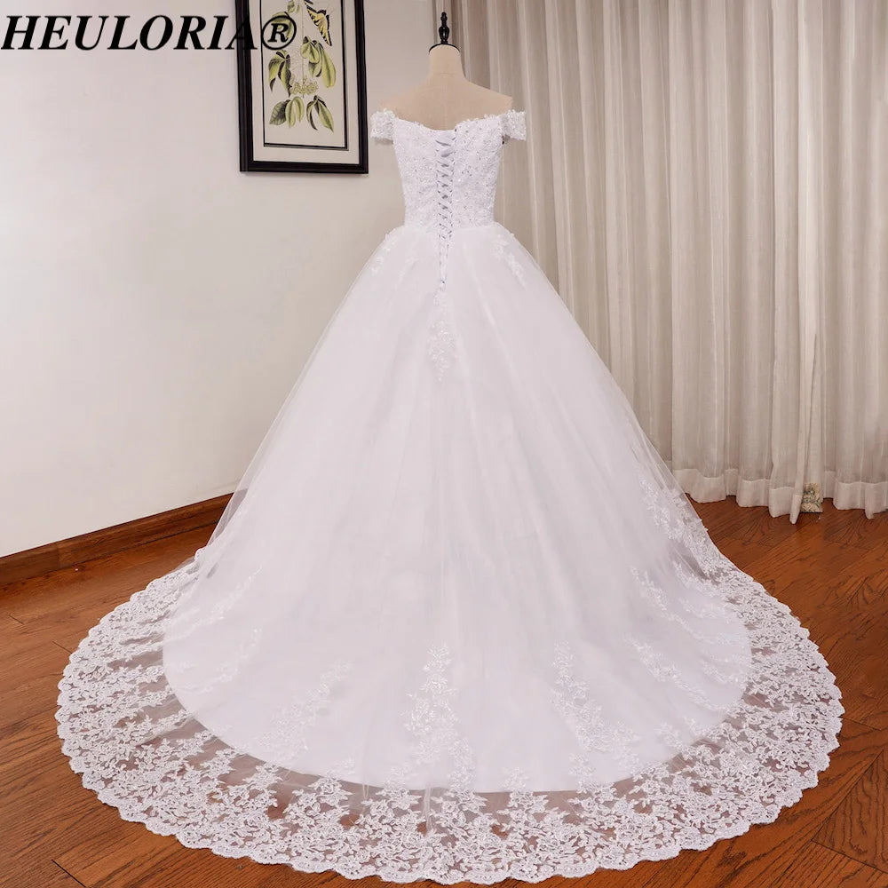 HEULORIA elegant lace wedding dress off shoulder Princess lace beading ball gown bride dress Robe De Mariee Wedding gown BA-0820