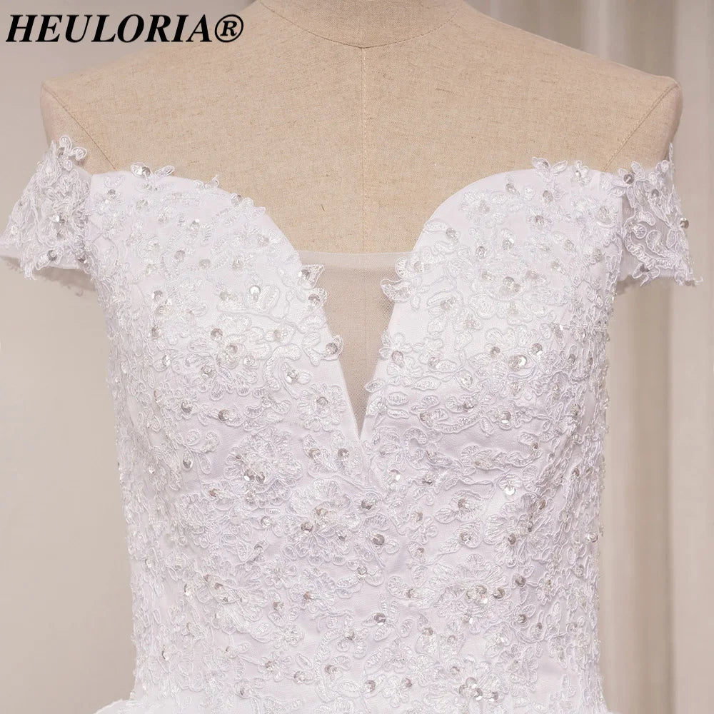 HEULORIA elegant lace wedding dress off shoulder Princess lace beading ball gown bride dress Robe De Mariee Wedding gown BA-0820