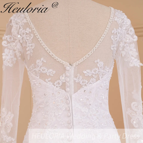 HEULORIA elegant mermaid Wedding Dresses long sleeve o neck lace beading plus size Bride Dress Robe de mariage customize