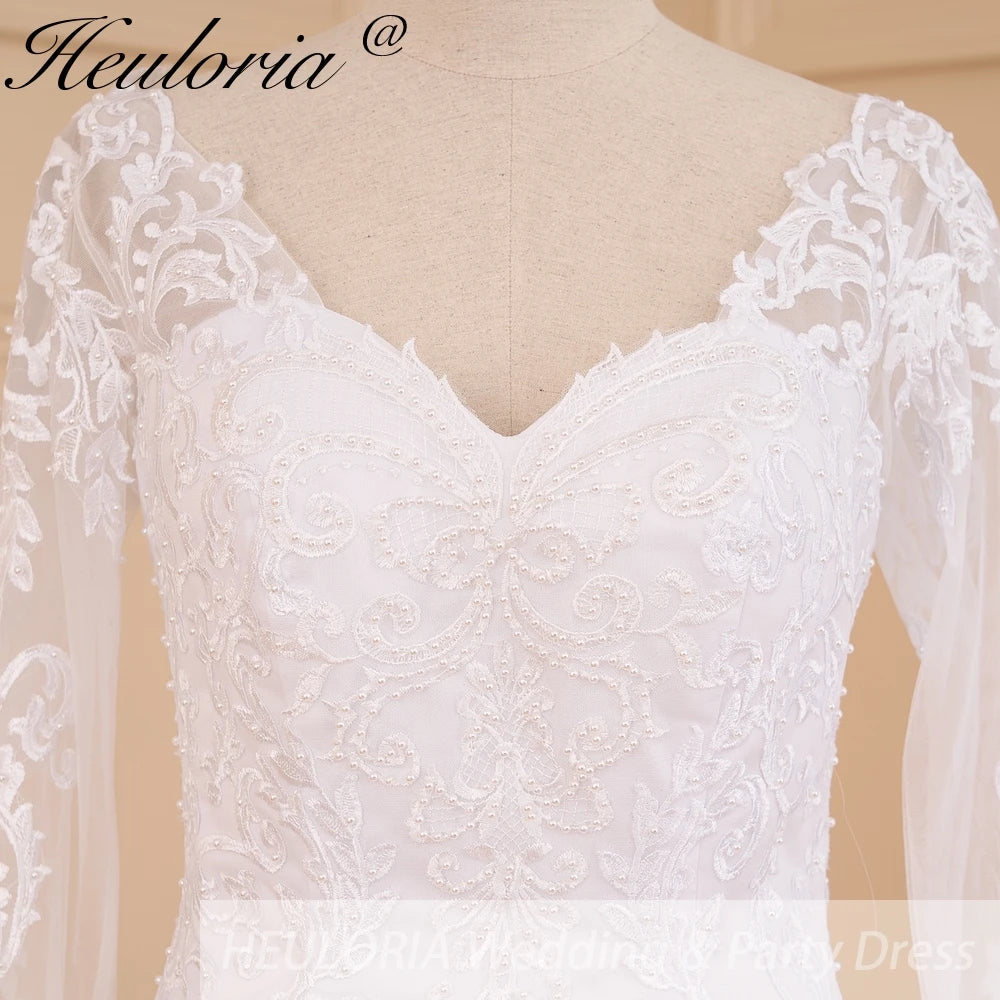 HEULORIA elegant mermaid Wedding Dresses long sleeve o neck lace beading plus size Bride Dress Robe de mariage customize ME-628