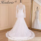 HEULORIA elegant mermaid Wedding Dresses long sleeve o neck lace beading plus size Bride Dress Robe de mariage customize ME-623