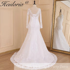 HEULORIA elegant mermaid Wedding Dresses long sleeve o neck lace beading plus size Bride Dress Robe de mariage customize ME-628