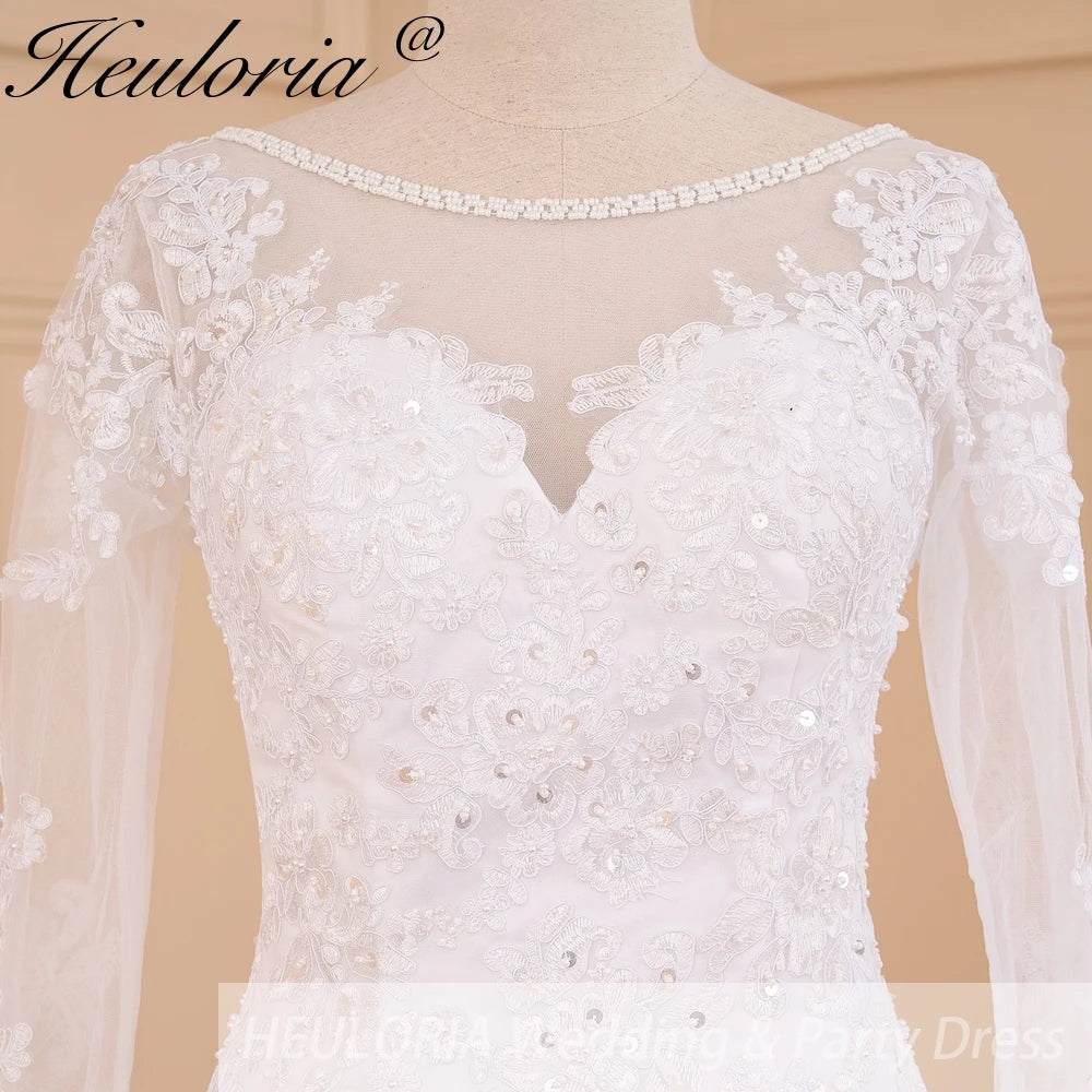 HEULORIA elegant mermaid Wedding Dresses long sleeve o neck lace beading plus size Bride Dress Robe de mariage customize ME-623