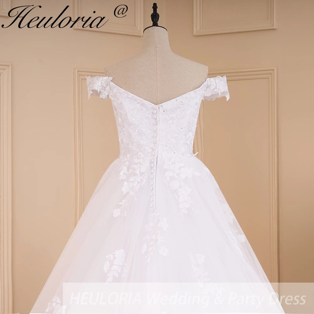 HEULORIA elegant off shoulder wedding dress lace Princess bridal dress Robe De Mariee Wedding Bride Dress BA-598