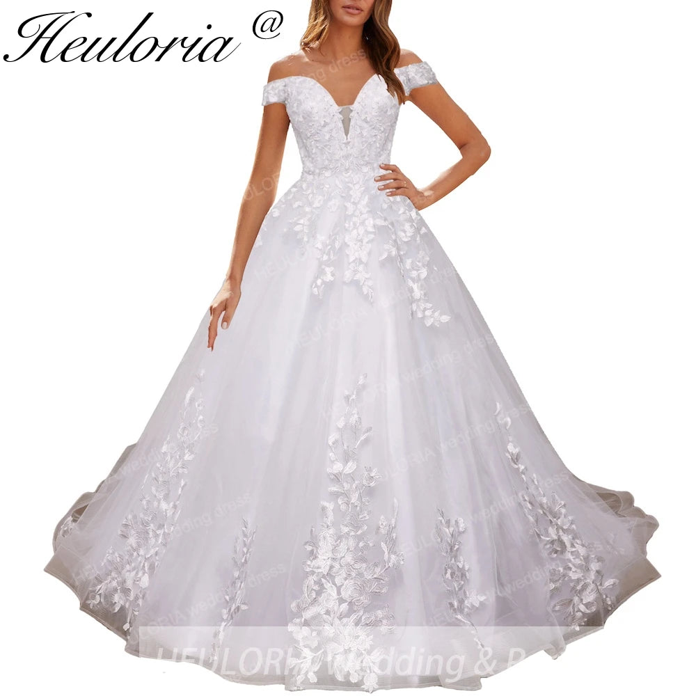 HEULORIA elegant off shoulder wedding dress lace Princess bridal dress Robe De Mariee Wedding Bride Dress BA-8197