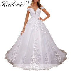 HEULORIA elegant off shoulder wedding dress lace Princess bridal dress Robe De Mariee Wedding Bride Dress BA-8197