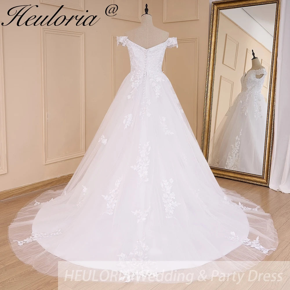 HEULORIA elegant off shoulder wedding dress lace Princess bridal dress Robe De Mariee Wedding Bride Dress BA-598