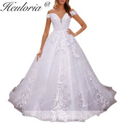 HEULORIA elegant off shoulder wedding dress lace Princess bridal dress Robe De Mariee Wedding Bride Dress BA-8197