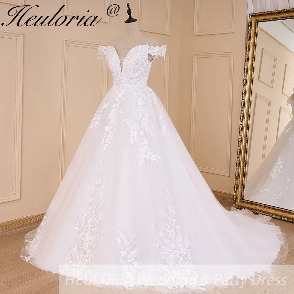 HEULORIA elegant off shoulder wedding dress lace Princess bridal dress Robe De Mariee Wedding Bride Dress BA-598