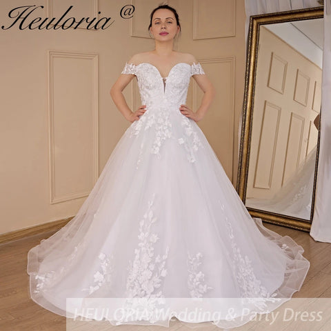 HEULORIA elegant off shoulder wedding dress lace Princess bridal dress Robe De Mariee Wedding Bride Dress
