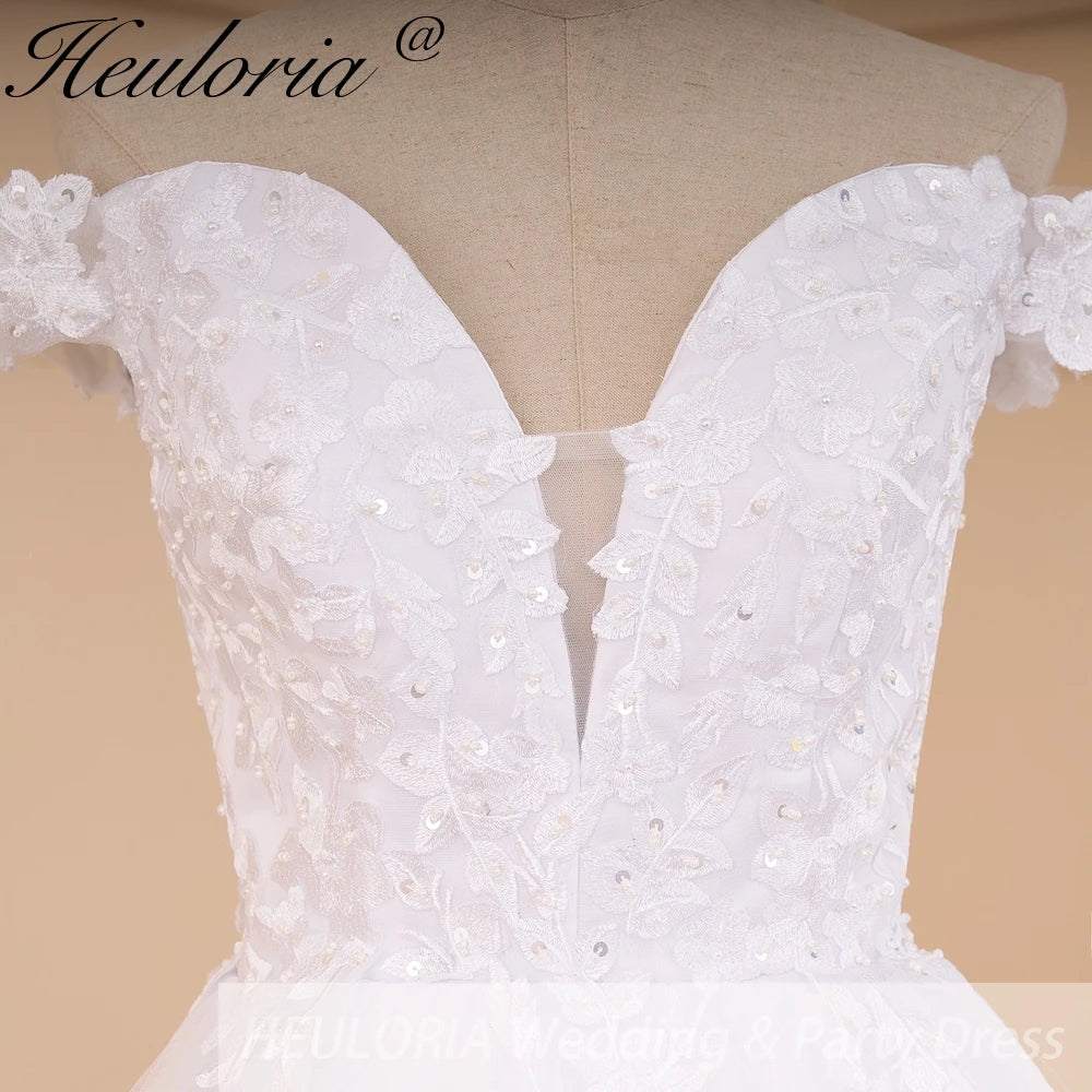 HEULORIA elegant off shoulder wedding dress lace Princess bridal dress Robe De Mariee Wedding Bride Dress BA-598