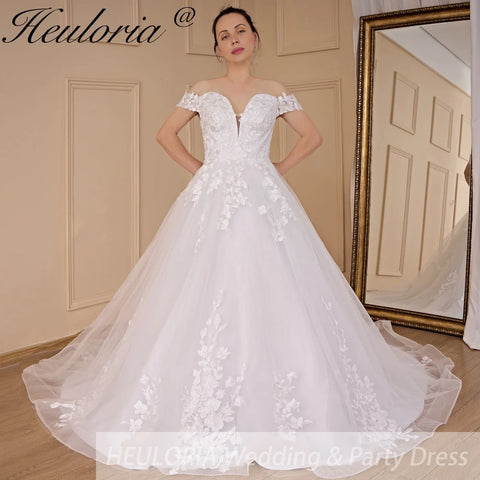 HEULORIA elegant off shoulder wedding dress lace Princess bridal dress Robe De Mariee Wedding Bride Dress